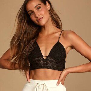 Free People Elsie Embroidered Mesh Bralette - Black - Size Small